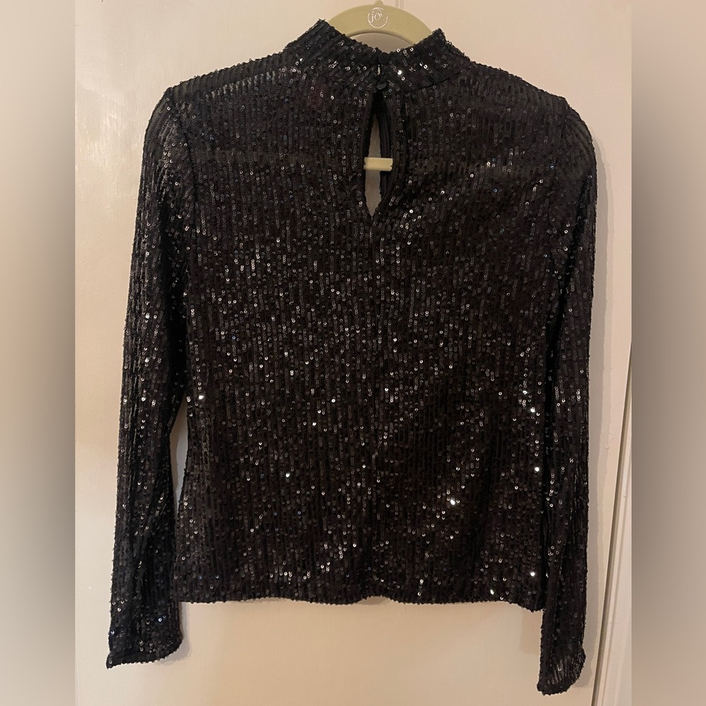 Vince Camuto Black Sequin Keyhole Top Sparkly Party  Halloween New Years Eve